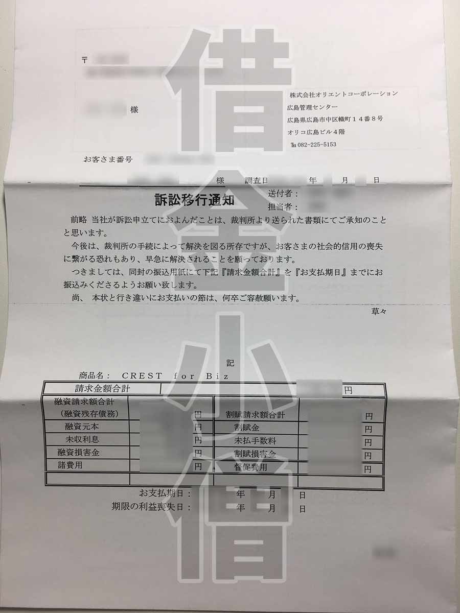 オリコ訴訟移行通知