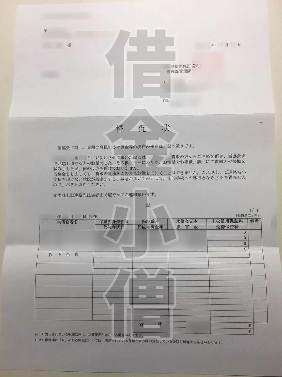 信用保証協会督促状