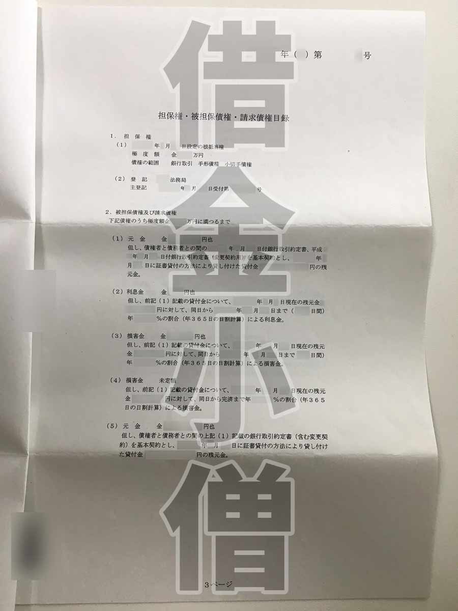 不動産競売請求債権目録