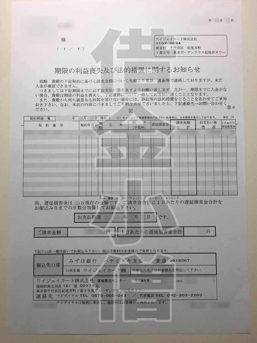 期限の利益喪失及び法的措置に関するお知らせ