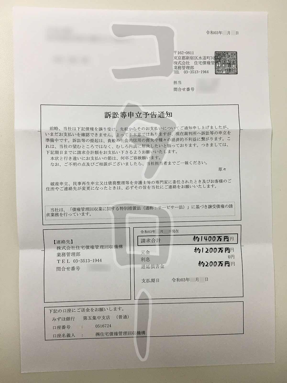 住宅債権管理回収機構訴訟等申立予告通知-min